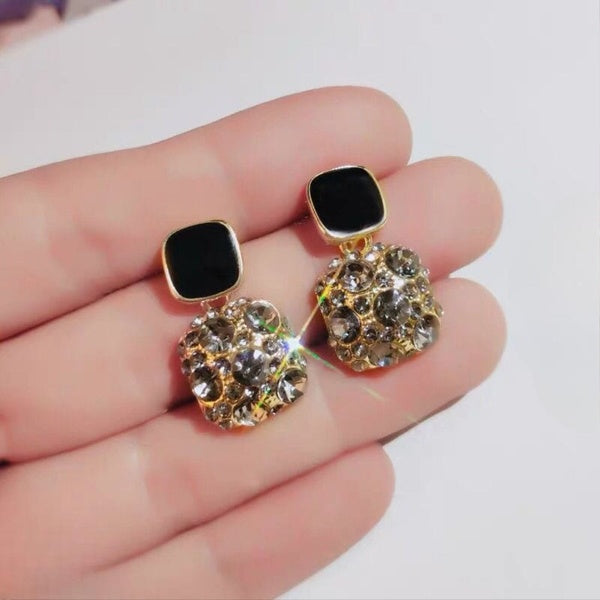 PJT-984 Fashion Rhinestone Square Earrings For Women Women Jewelry Party Accessries Gift - Black - GlowLaa.com