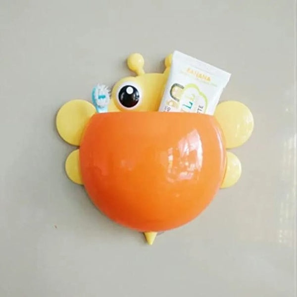 Bee Shaped Plastic Toothbrush Holder with Suction Hook – Cute Wall Mounted Toothbrush Stand for Kids & Travel (Random Colors) - GlowLaa.com