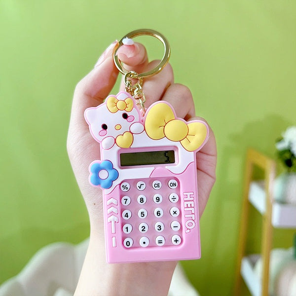 Mini Calculator Keychain – Cute Pink Kawaii Cartoon Portable Calculator | School & Student Supplies, Stationery Gift (Random color) - GlowLaa.com