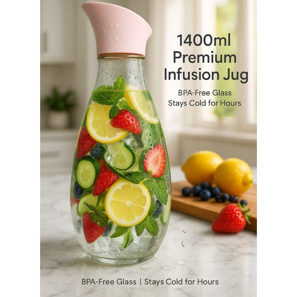1400ml Hard Glass Water Jug with Lid – Heat-Resistant Pitcher for Water, Juice, Iced Tea, Milk & Beverages