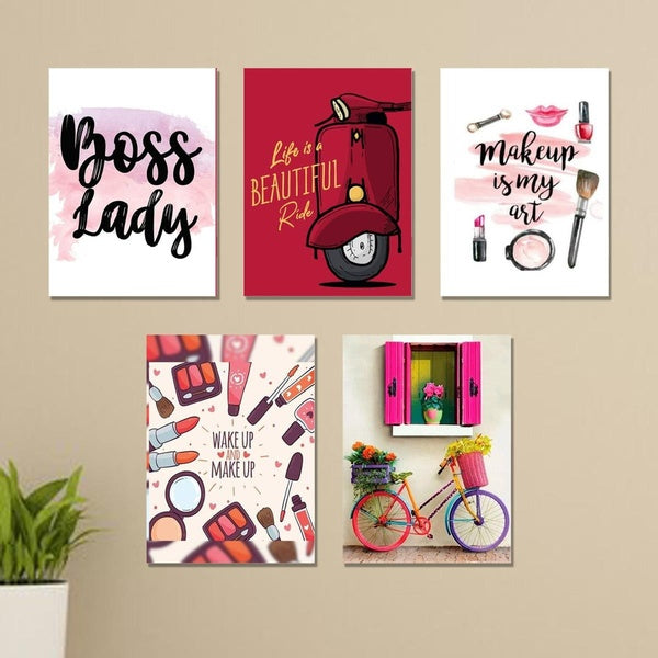set of 5 girls room wall art sticky canvas frames / sticky phototiles - GlowLaa.com