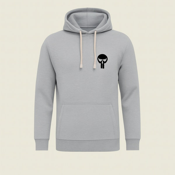 Printed Grey Hoodie for Teens & Adults – Black Skull Graphic, Premium Fabric - GlowLaa.com