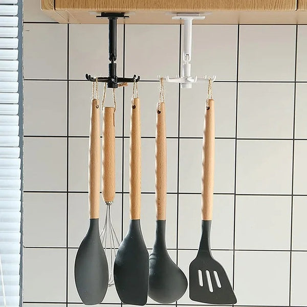 Kitchen Tools Spoon Holder Stand 360 Degrees Rotated Punch-Free Rack Wall Hanging - 1Pc - GlowLaa.com