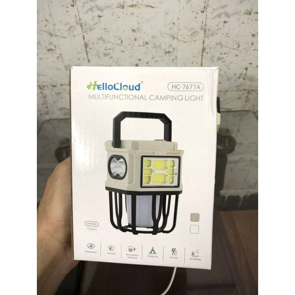 HelloCloud Multifunctional Camping Light Dual Bright & Warm Modes Solar & USB Rechargeable Lantern with Power Bank(HC-7677A)