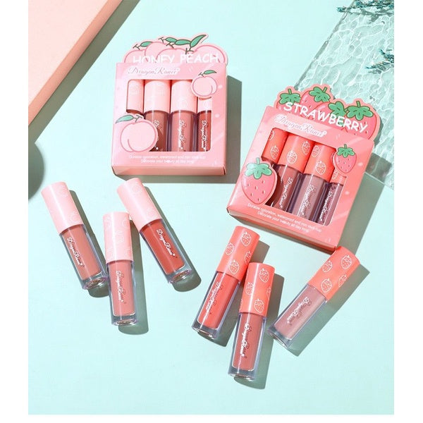 Dragon Ranee - 3Pcs Fruit Velvet Matte Waterproof Lipstick Lipgloss Set A Strawberry D6007 - GlowLaa.com