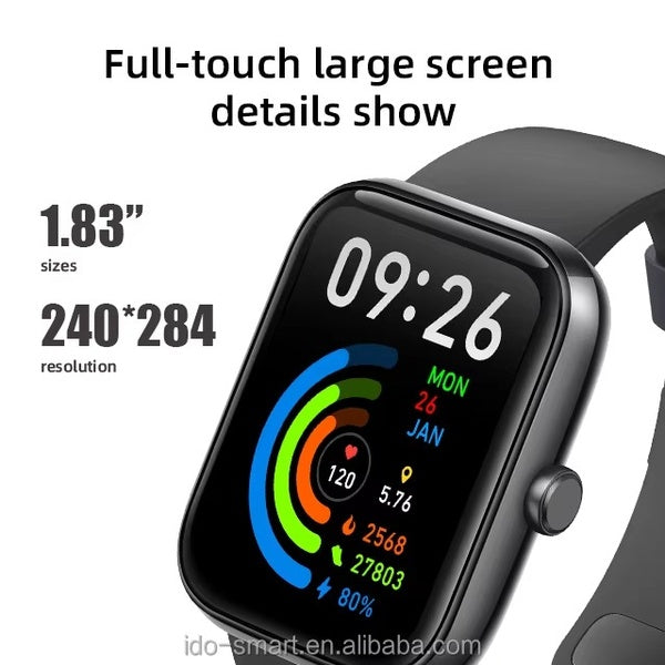 H20 Smartwatch Made in Dubai – Waterproof Fitness Tracker with Heart Rate Monitor, Blood Pressure, Sleep Tracking, Step Counter, Touchscreen Sports Watch for Men and Women - Black Color - GlowLaa.com
