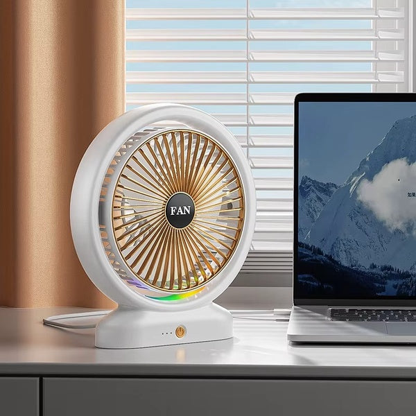 Desktop Fan Rechargeable, Mini Table Fan, Powerful Electric Fan with Adjustable Wind Speeds, Portable USB Fan for Home Office and Outdoors | Three-Speed Mini Desktop Fan with Colorful LED Lights – USB & Battery Powered - Random Color - GlowLaa.com