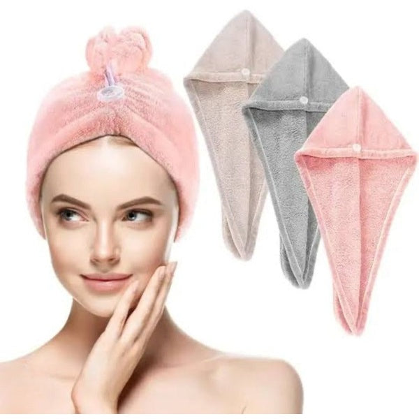 Hair Drying Towel Cap – Quick Dry, Soft & Absorbent Turban Wrap for Women | Anti-Frizz Hair Wrap Towel for Bathroom & Salon Use - GlowLaa.com