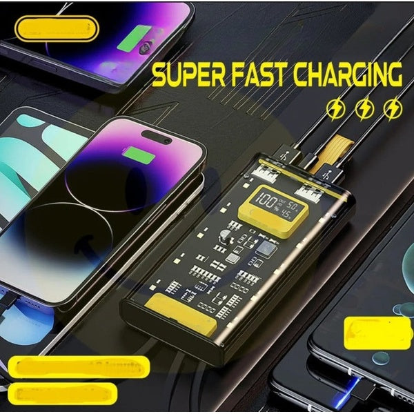 Transparent Power Bank With LED Light | Fast Charging Portable Power Bank With Dual USB Output And Smart Display (10000mah)