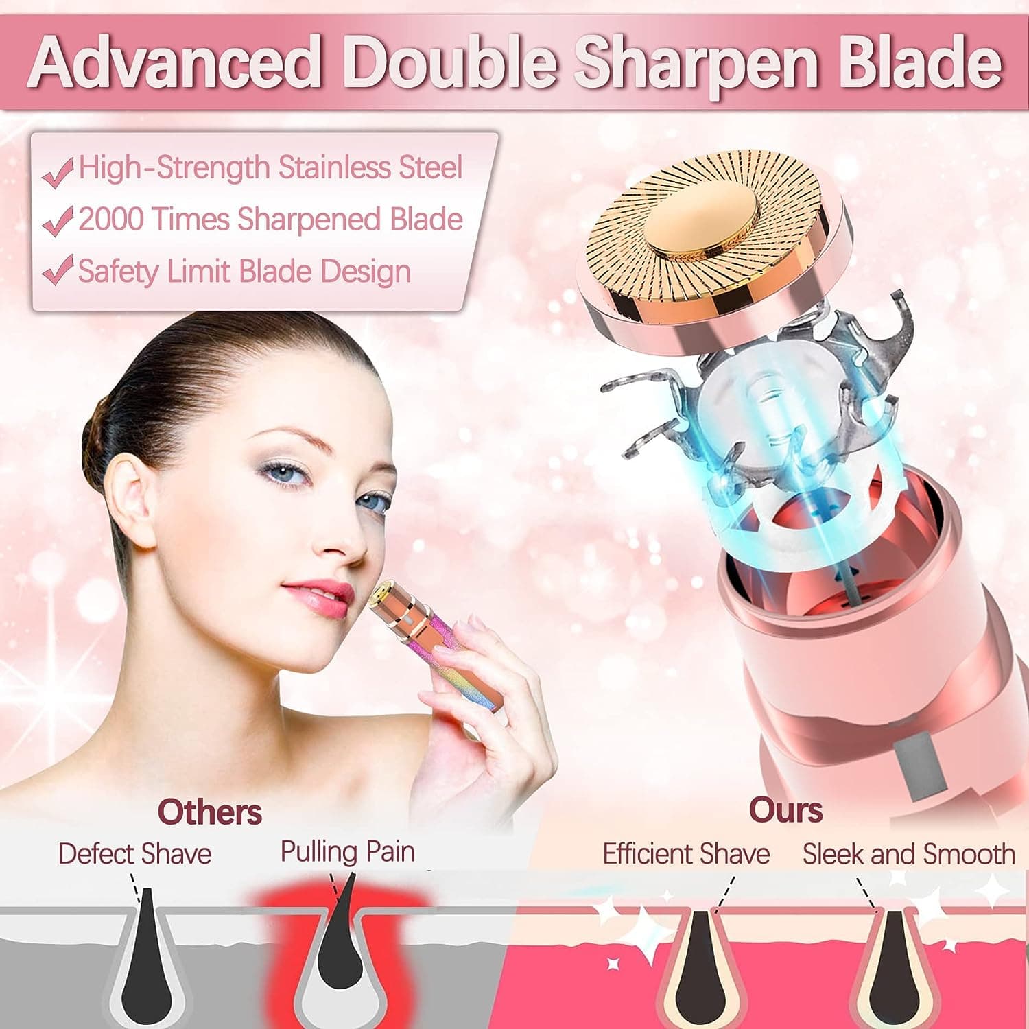2 in 1 Electric Eyebrow Trimmer and Shaver, Flawless Hair Remover 2 in 1 Hair Remover Trimmer For Women, Flawless Facial Machine Razor, Painless Eyebrow Removal (Rechargeable)