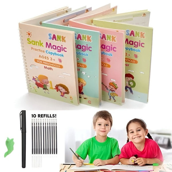 Sank Magic Practice Copybook Set – 4 Books + 10 Refills with Pen for Kids - GlowLaa.com