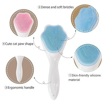 1 PCs Silicone Face Scrubber Exfoliating Brush, Manual Handheld Massager , Facial Cleansing and Blackhead Scrubber, Soft Bristles for Face Skincare ( Random Color ) - Pack Of 01