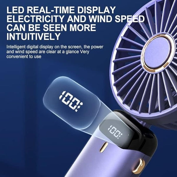LED Digital Display Rechargeable Fan with USB Cable – Portable Mini Cooling Fan with Adjustable Speed, Battery Indicator & Easy Charging (random color) - GlowLaa.com