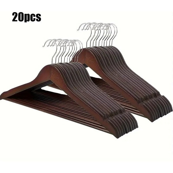 Premium Wooden Hangers – Pack of 20 Durable Slim Hangers with Pants Bar – Smooth Finish for Closet Organization (Brown & Light Wood) (With Box) - Brown - GlowLaa.com