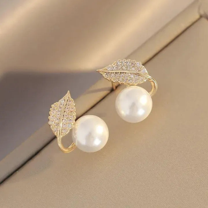 Leaf Pearl Earrings - Classy and Feminine Jewelry for Daily & Party Wear - Studs For Girls And Womens - SILVER