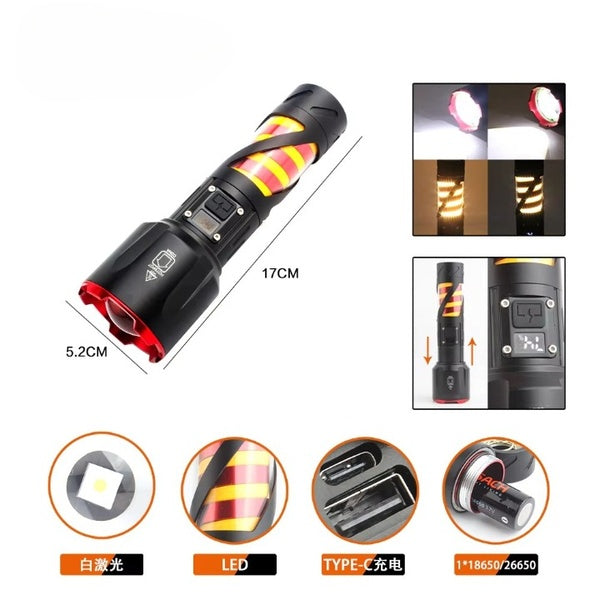 Long Range LED Rechargeable Flashlight – 26650 Battery, Power Bank Function, Battery Level Display, Zoom - GlowLaa.com