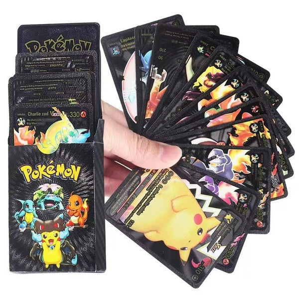 Pokemon Plastic Cards Collection Box – 52 Cards per Pack | 3D Pokemon Trading Cards | Durable Plastic Cards | Gold, Black & Silver Color Options | Premium Collector’s Edition Gift Set - Black - GlowLaa.com