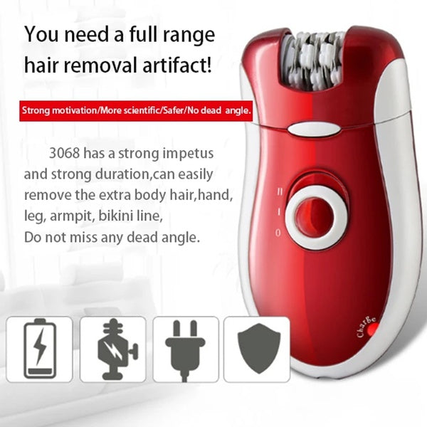 Kemei KM-3068 - Rechargeable 3-in-1 Epilator Hair Removal Device for Women – Electric Shaver & Trimmer Set with Multiple Heads, Smooth Skin Care Tool for Face, Arms, Legs & Sensitive Areas - GlowLaa.com