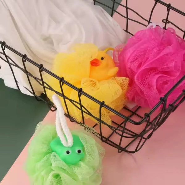 Kids Bath Sponge Ball - Bath Loofah Mesh Pouf Shower Exfoliator Scrubber Bath Foaming Ball Loofah with Soft Toy (random character ) - GlowLaa.com