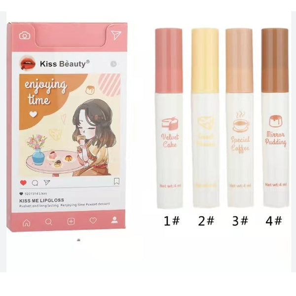 Pack of 4 Kiss Beauty Lipgloss long lasting waterproof Lip