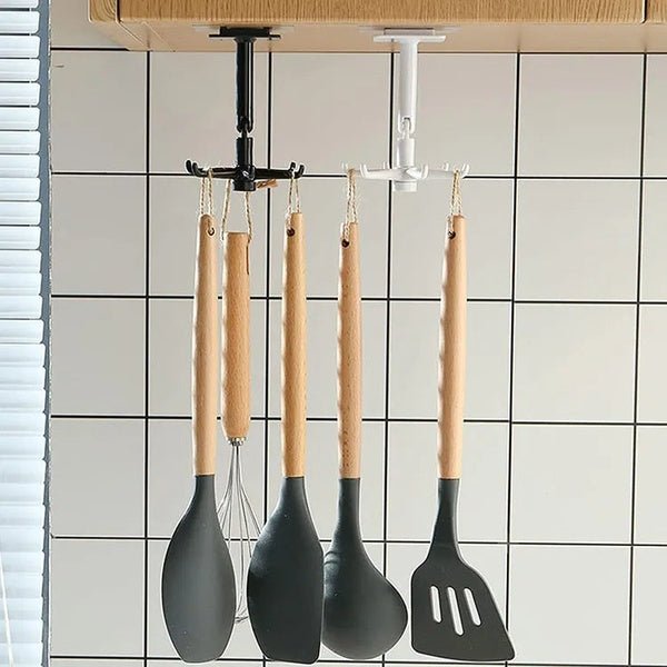Kitchen Tools Spoon Holder Stand 360 Degrees Rotated Punch-Free Rack Wall Hanging - 1Pc