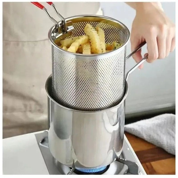 Stainless Steel Deep Fryer Pot with Strainer – Heavy-Duty Frying Pan for Home Kitchen Use – 1200ML Oil Capacity - GlowLaa.com