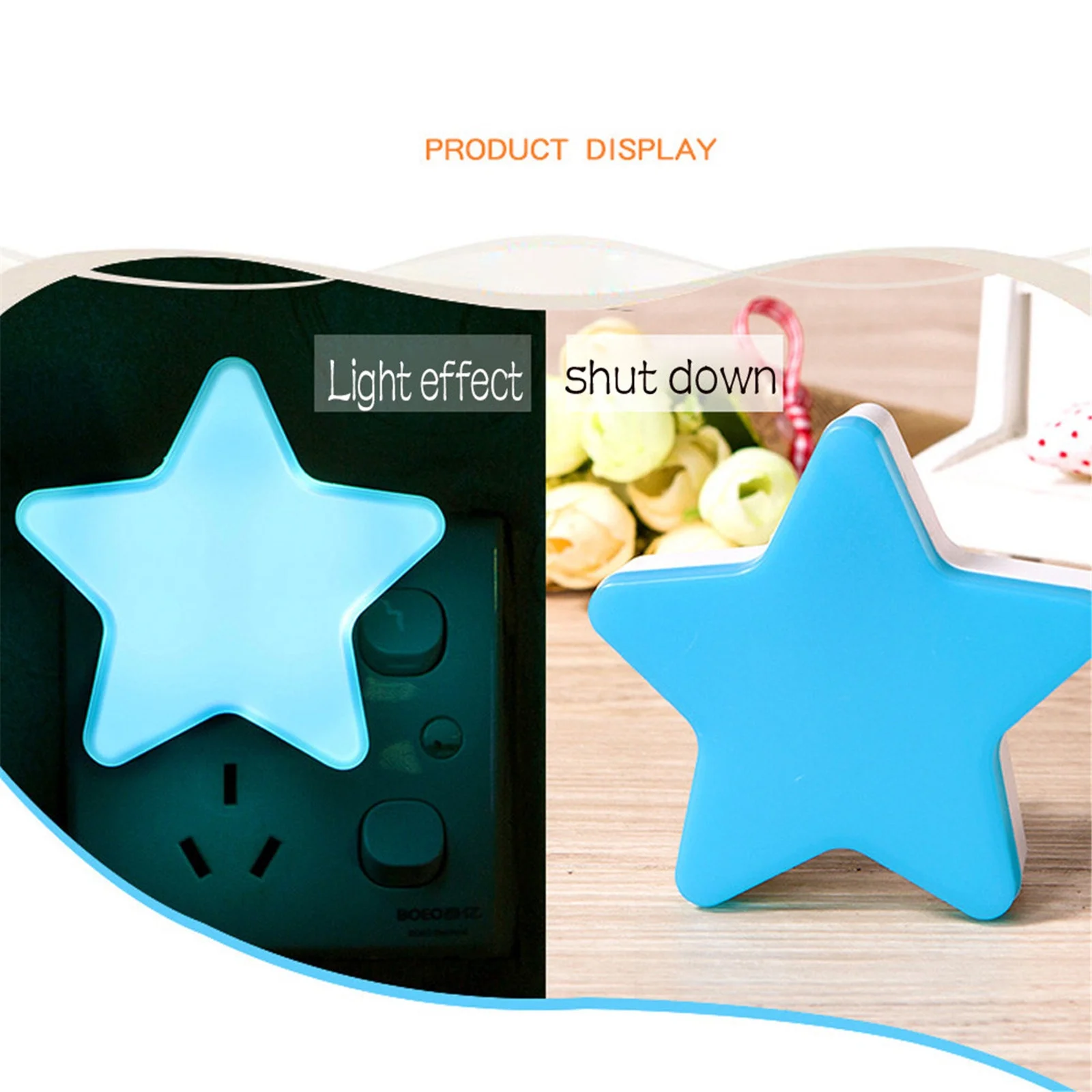 1 PC LED Night Light Sensor Control Night Lamp Energy Saving LED Sensor Lamp Star Shape Nightlight for Children Kids Bedroom Plug ( Random Color)