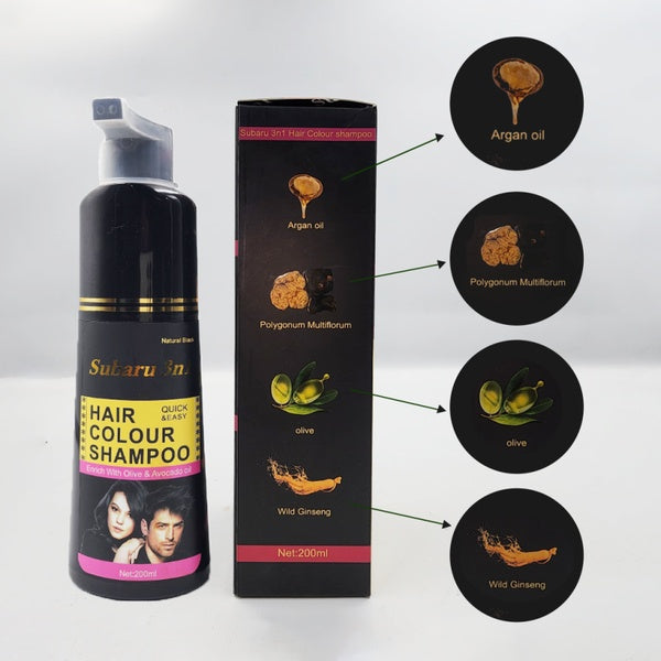 Subaru 3 in 1 Black Hair Color Shampoo | Hair Color Shampoo For Men & Women | Best Quality Shampoo - 200 ml - GlowLaa.com