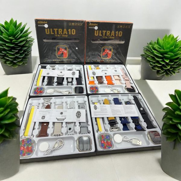 Ultra 10 Smart Watch | 10 in 1 Straps+Jelly Case | BT Calling | Super HD Display 49mm | Multi color straps & wireless charging (Random color)