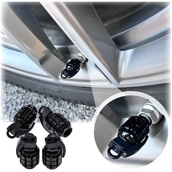 Pack of 2 - Grenade Tyre Air Valve Nozzle Caps for Car and Bikes (Golden) - GlowLaa.com