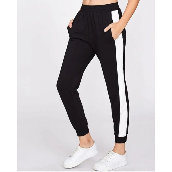 BLACK TROUSER WITH NEON / WHITE STRIPES - Medium - GlowLaa.com