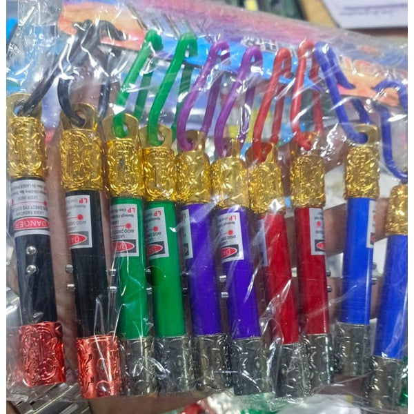 3 in 1 Laser &amp; LED Light With Keychain flashlight gold hoop stick flashlight (Random Color) - pack of 1