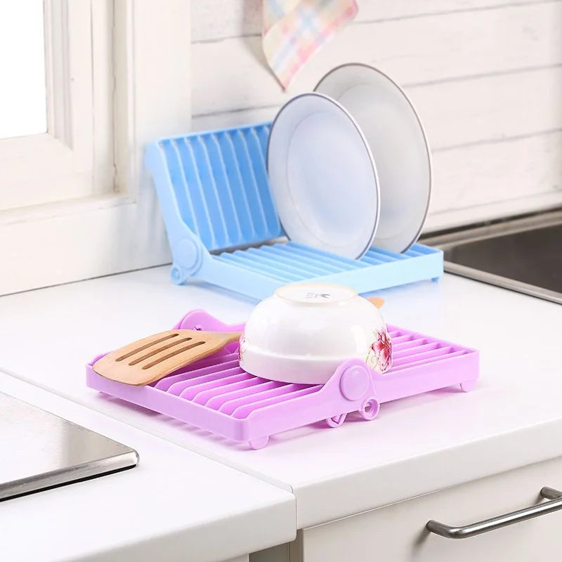 Small Kitchen Foldable Dish Plate Drying Rack | Multipurpose Space Saving Storage Organizer Plastic Rack (Random color)