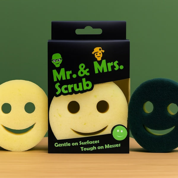 Smiley Face Scrub Sponge – Mr. & Mrs. Scrub | Gentle on Surfaces, Tough on Messes - GlowLaa.com