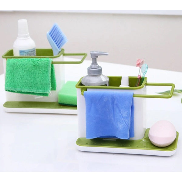 3-in-1 Soap Pump Dispenser With Sponge Holder Liquid Dispenser Container Hand Press Soap Organizer Kitchen Cleaner Tools hot with Self Draining Sink Tidy Organizer Brush Sponge Cleaning Cloth Holder