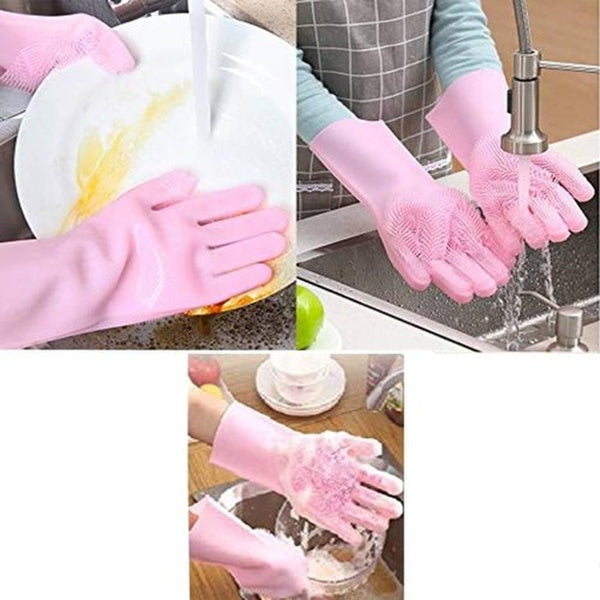 Pair of Silicone Washing Full Finger Gloves For Home &amp; Kitchen (Random Colors) - GlowLaa.com