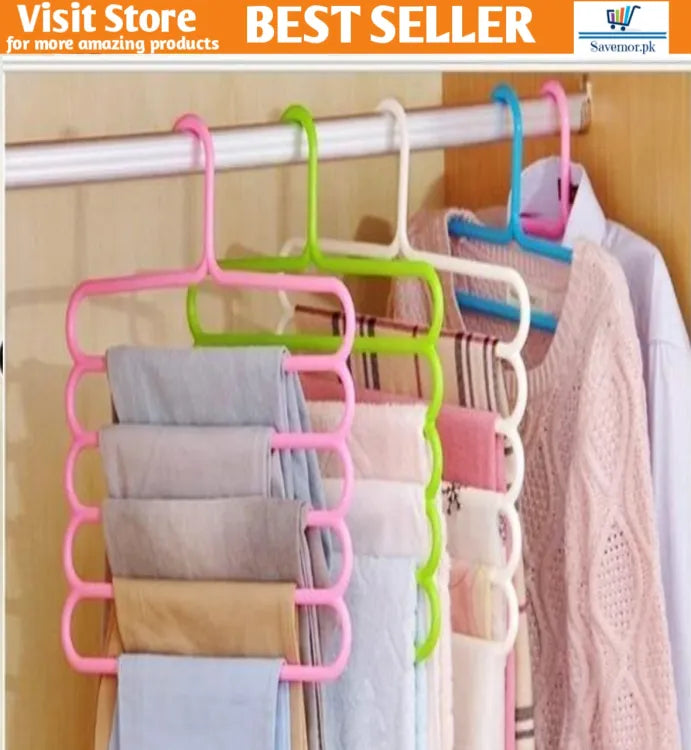 5 Layer Magic Hangers Hanger: Anti-Slip Multi-Purpose and Multi-Functional Magic Multiple Layer Trousers Hangers Hanger - Multifunction Pants Closet Belt Holder Rack S-Type 5 Layers Saving Space Hangers Hanger