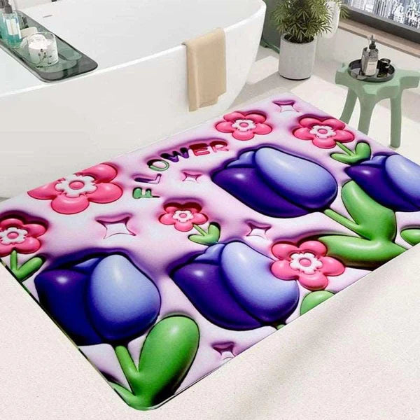 3D Printing Soft Mat Cut Flower Design Anti Slip Floor Door Mat Water Absorb for Bathroom, Kitchen or Room (Random color &amp; Designs)