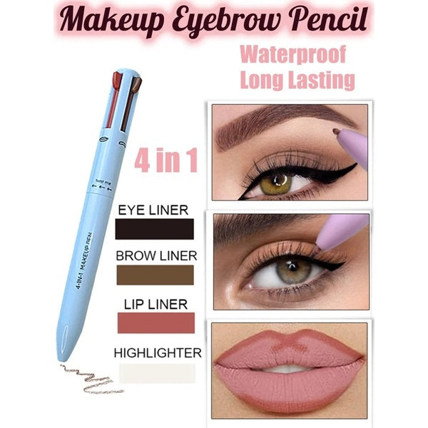 4 in 1 Waterproof Makeup Pen Eyebrow Pencil Long Lasting Easy Lip Color Liner Highlight Lying Silkworm Eyeliner Pen Makeup Tools (Random Color)