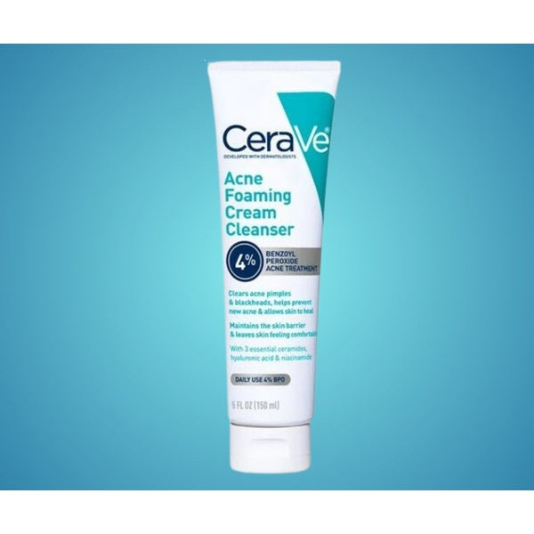 CeraVe Acne Foaming Cream Cleanser – 4% Benzoyl Peroxide Treatment 120ml - GlowLaa.com