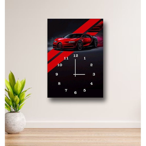 Luxury Sports Car Wall Clock – Bugatti Chiron Design, 12x16” Wooden Frame (Without Battery) - GlowLaa.com