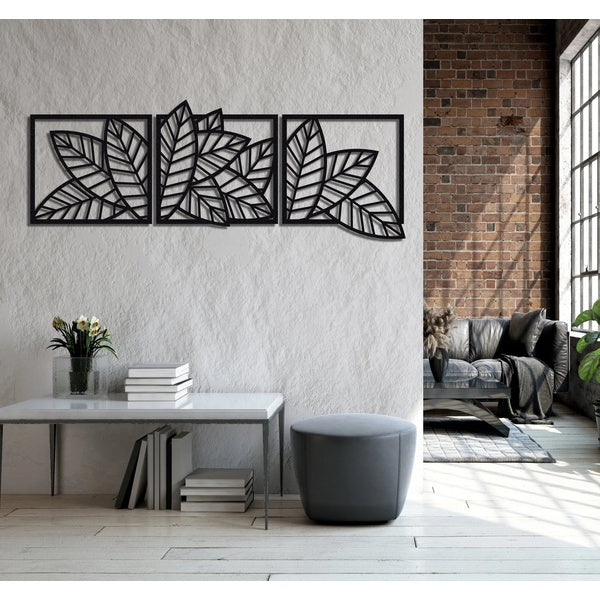 3D wooden 3 Piece Long Leaf Panels | Wall Hanging wooden Art | Wall art I Wall art for room decoration