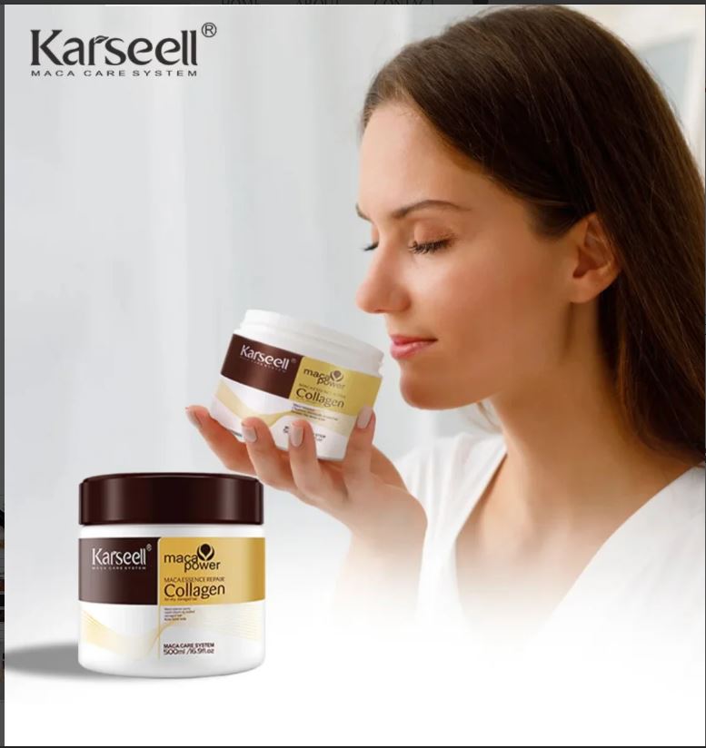 Karseell Collagen Maca Hair Treatment Deep Repair Conditioning Hair Mask Argan Oil Coconut Oil Essence for Dry Damaged Hair All Hair Types 16.90 oz 500ml