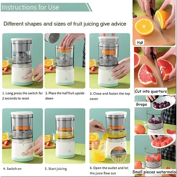 Portable Electric Citrus Juicer Hands-Free Rechargeable Orange Lemon Grapefruit Juicer Easy to Clean Juicer Machine | Orange, Lemon Juicer and Squeezer | Juice Extractor | Juice Blender - GlowLaa.com
