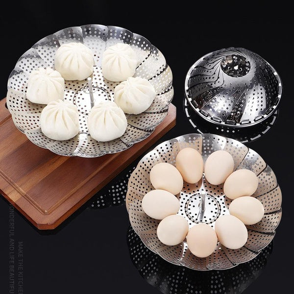 Stainless Steel Folding Vegetable Steamer Basket Stainless Steel Detachable Steaming Rack Steamer Tray for Kitchen Cookware - GlowLaa.com