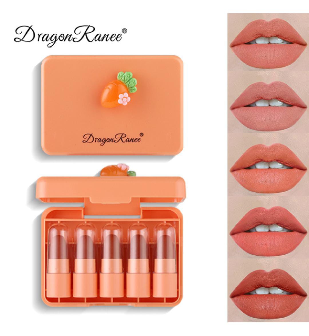 5 Pcs Dragon Ranee Carrot Mini Lipstick Set | Long Lasting Makeup Waterproof Lipstick (Random Color)