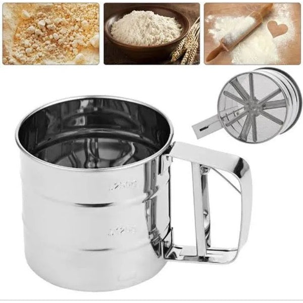Flour Sifter, Stainless Steel Sifter for Baking, Double Layer Fine Mesh Baking Sifter, One Hand Press Crank Sifter for Powdered Sugar Shaker Duster, Flour Sieve Sifter for Baking Cakes - GlowLaa.com