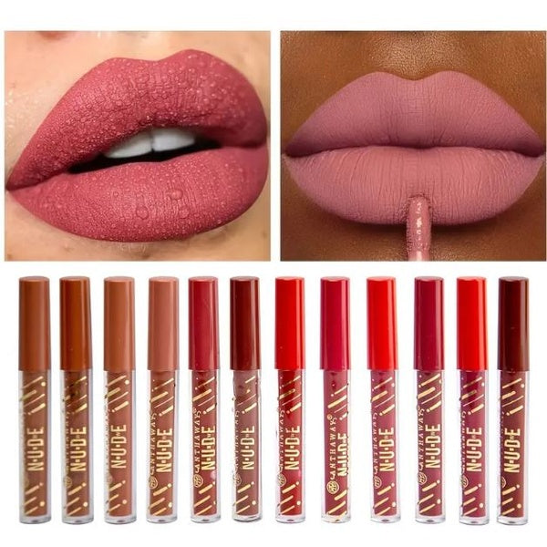 Pack of 12 WaterProof Matte Nude Redish Shades Lipgloss - GlowLaa.com