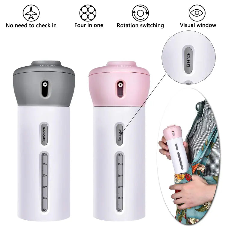 4 Lotion Bottles In 1 Refillable Travel Dispenser Bottle Liquid Lotion Cream Sun Block Sanitizor Shampoo Toiletries Container Travel Bottle Portable 4 Bottle Sets In 1 Pump Leakproof Cosmetic Travel Bottle Set