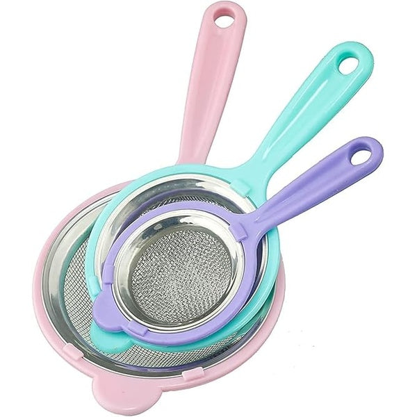 Colorful Stainless Steel Mesh Tea Strainer with Plastic Handle – Fine Sieve for Kitchen Use - SMALL - GlowLaa.com